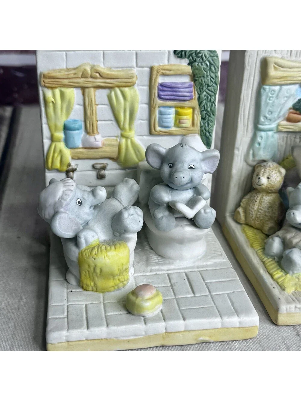 Vintage Elephant Bookends by Minster Giftwares, Nursery Baby Decor Ceramic